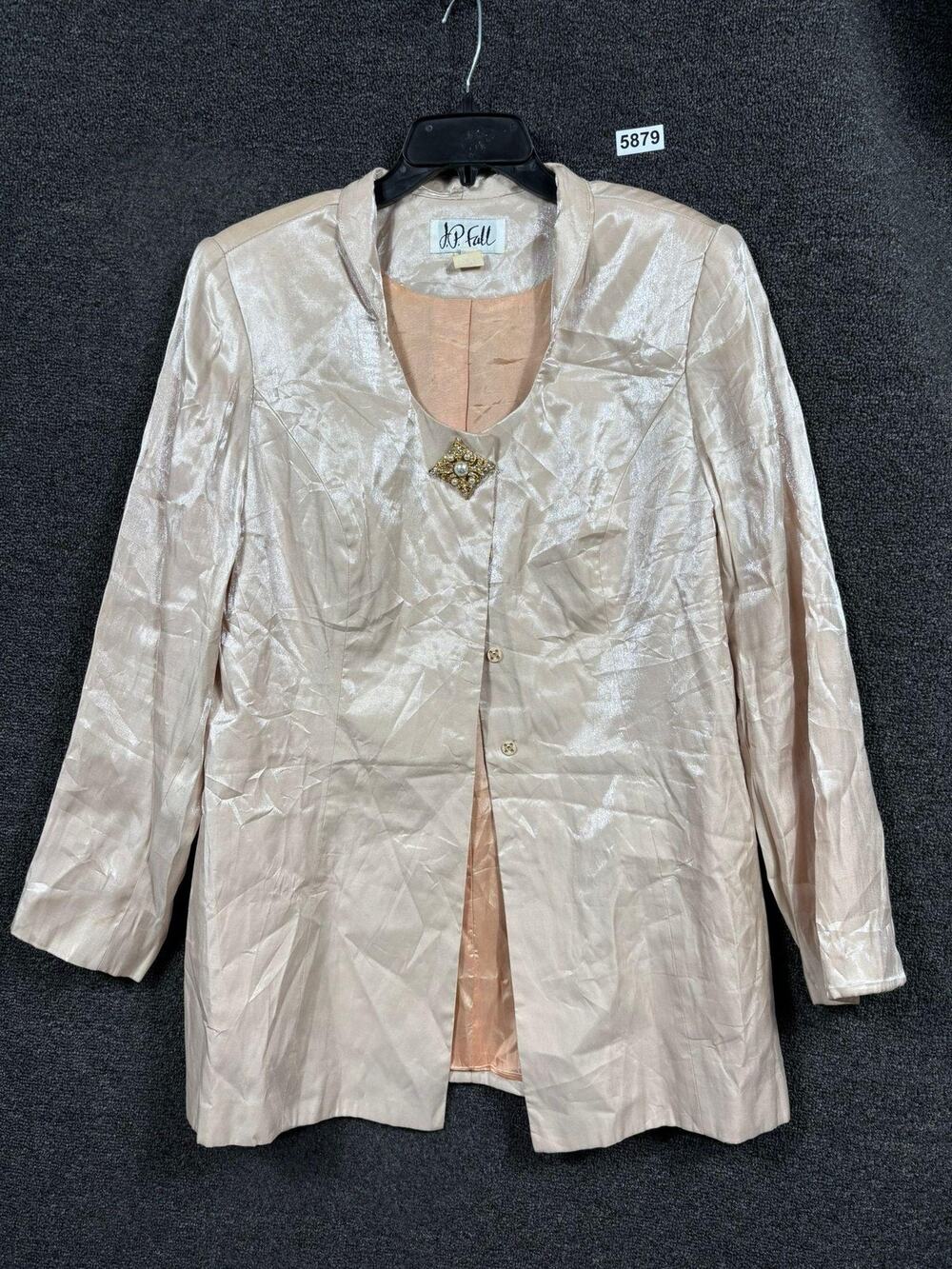 JP Fall Jacket Womens 16 Champagne Silky Shimmer Dressy Blazer Brooch Made USA
